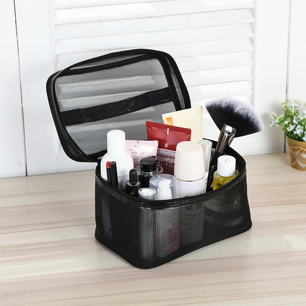 Trousse de maquillage transparente pour hommes et femmes, trousse cosmétique portable, trousse de toilette noire, poudres de maquillage, essentiel