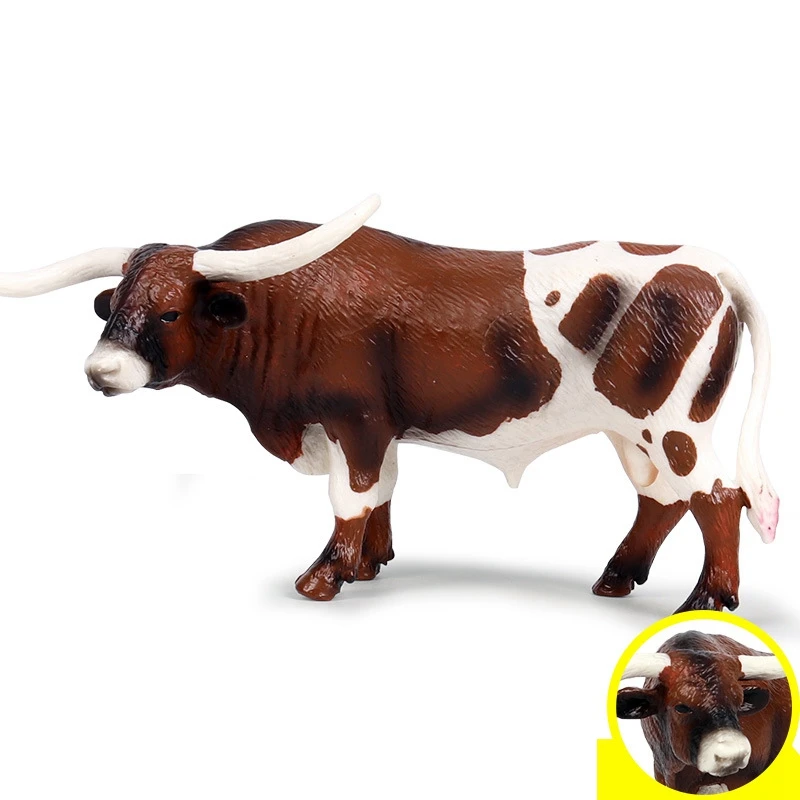 Plastic Long Horn Bull Cattle Animals Action Figures, estático modelo bonito, Cow Collection Brinquedos para crianças