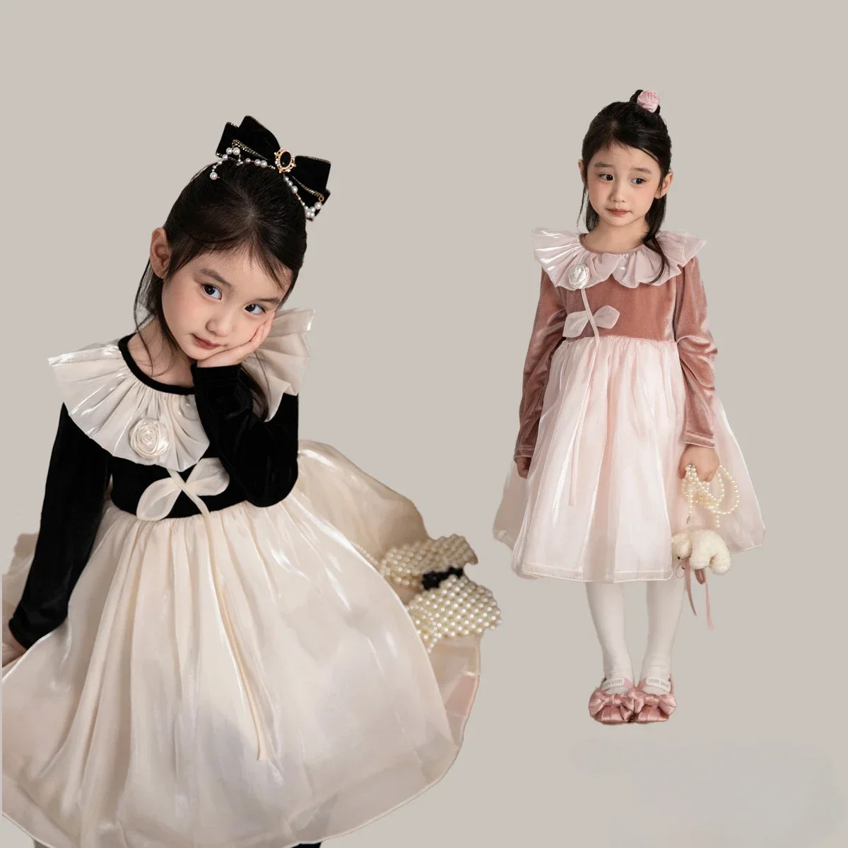 Girls Dress 2024 Autumn Collection New Flower Cute, Gentle and Sweet Long Skirt  Girl Designable Clothes