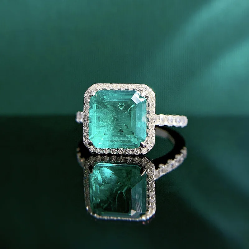 ZOCA Jewelry New Design S925 Sterling Silver 9*9 MM Paraiba Color Simple Ring European And American Hot Sale Jewelry