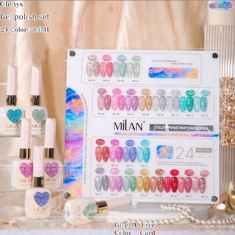 

Glenys 24 color cherry drop pink diamond nail polish gel net red popular immersion gel nail salon essential nail art varnish set