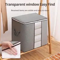 1Pc Grey Large Capacity Non-Woven Storage Box for Clothing and Bedding Storage Semitransparent Durable Clothes Storage Boxes