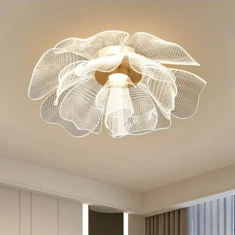 

Simple Luxurious LED Ceiling Light Flower Design Acrylic Lamp Study Bedroom Entrance Hallway Light Interior Gold Luxury Lighting