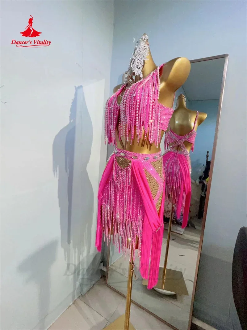 Vestito da spettacolo di danza latina per le donne Senior AB Stones Rumba Chacha Tango abbigliamento competitivo gonna adulto bambino abiti latini