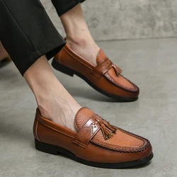 Luxury Shoes Tassel Loafers Men's Moccasin Dress Shoes Oxford Shoes Retro Crocodile Leather Men's Casual Shoes Large Size 48