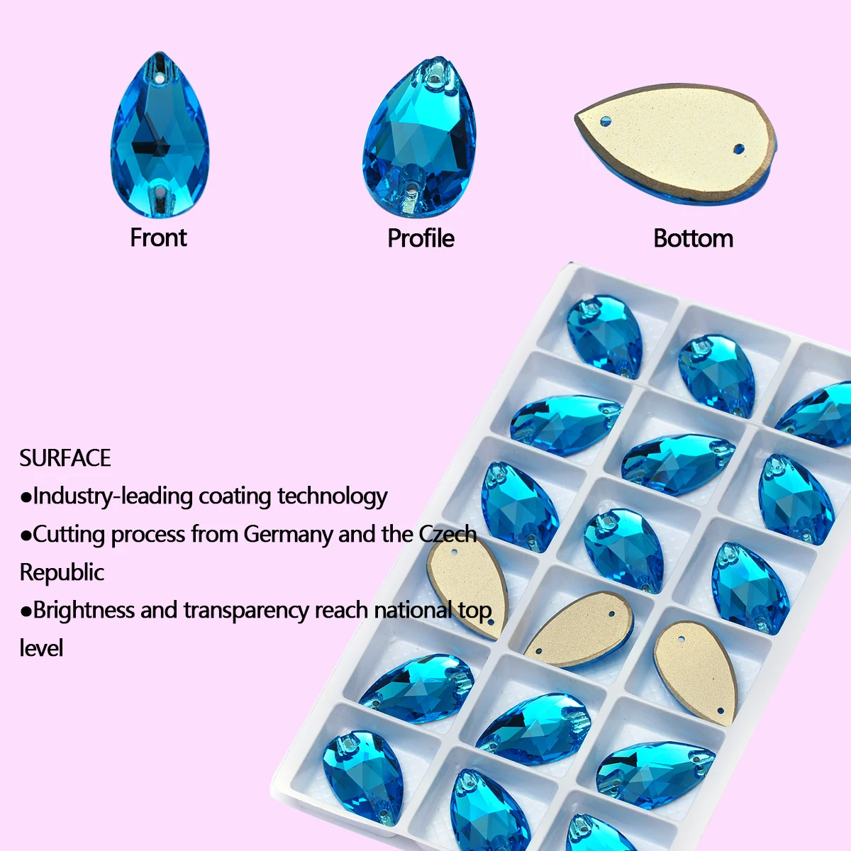 Multicolor Drop Glass Sew On Rhinestone, Flatback Edges with Chamfers Strass, DIY Jewelry, Crystal Stone for Garment Decoration