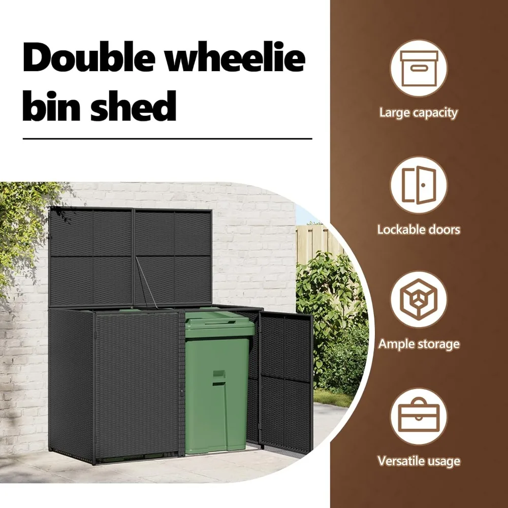 Two-wheel trash can shed with lid and lockable door, outdoor trash can storage shed, weather-resistant and sturdy structure