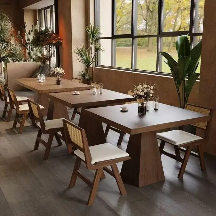 Solid Wood Dining Table, Household Small Apartment Dining Table, Industrial Square Small Square Table, Catering Commercial Tea T