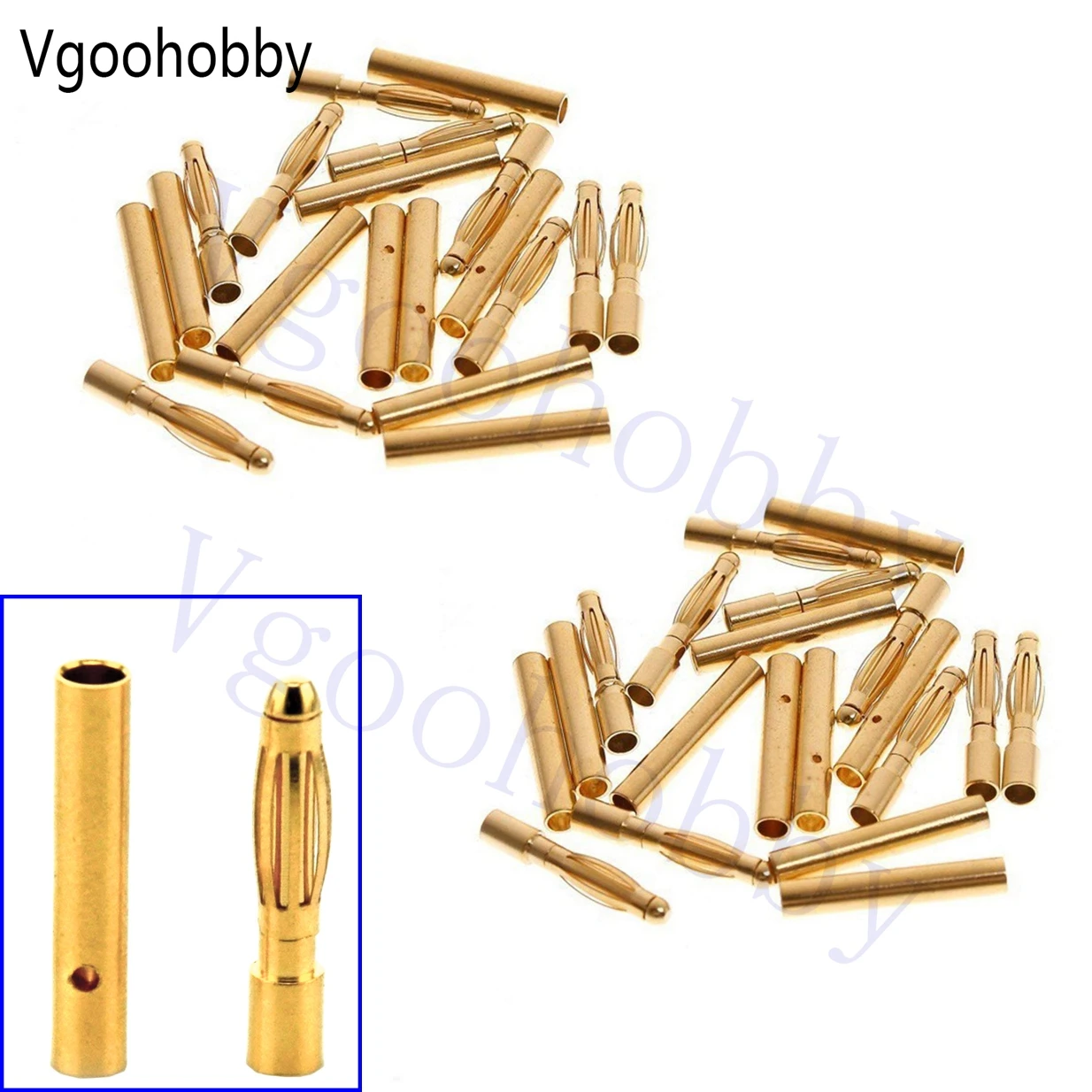 20 Pairs 2.0 mm Plated Male and Female Gold Bullet 2mm Banana Connector Plugs for RC Battery ESC Motor