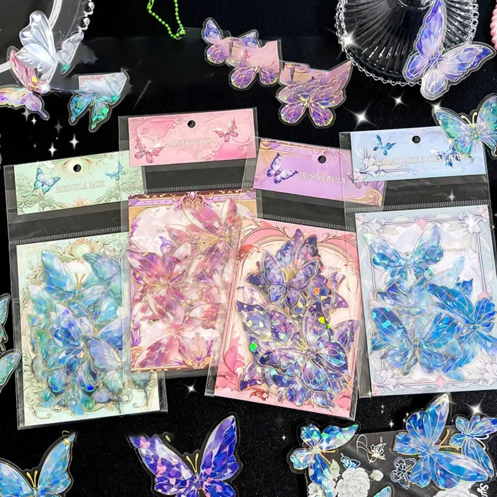 20 Pcs/Pack PET Butterfly Laser Gold Sticker Bag Delicate Cute Butterfly Sticker Vintage Three-dimensional DIY Handbook Decal