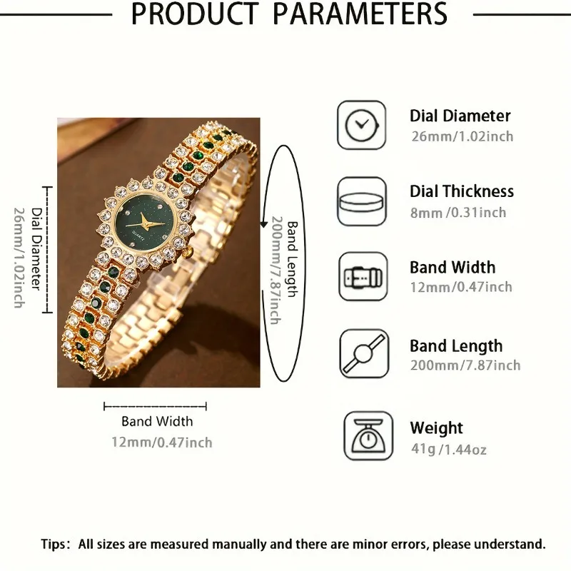 5pcs/set Women's Watch Luxury Rhinestone Gold Bracelet Watch Exquisite Small Round Flowers Dial Ladies Wristwatch Gifts