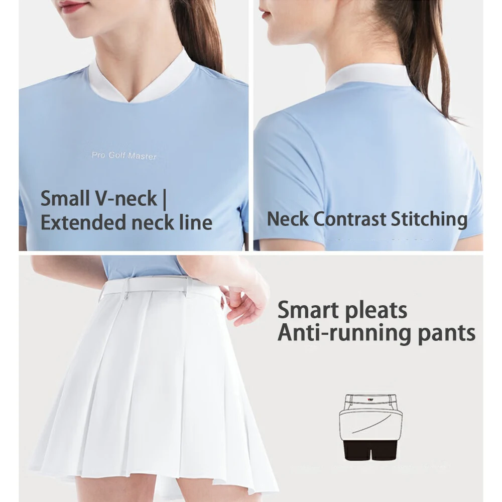 PGM Golf Damen-Kurzarm-T-Shirt UPF50+ Ice Silk Quick-Dry Top Sommer-High-Stretch-atmungsaktive Basisschicht – Detail 7