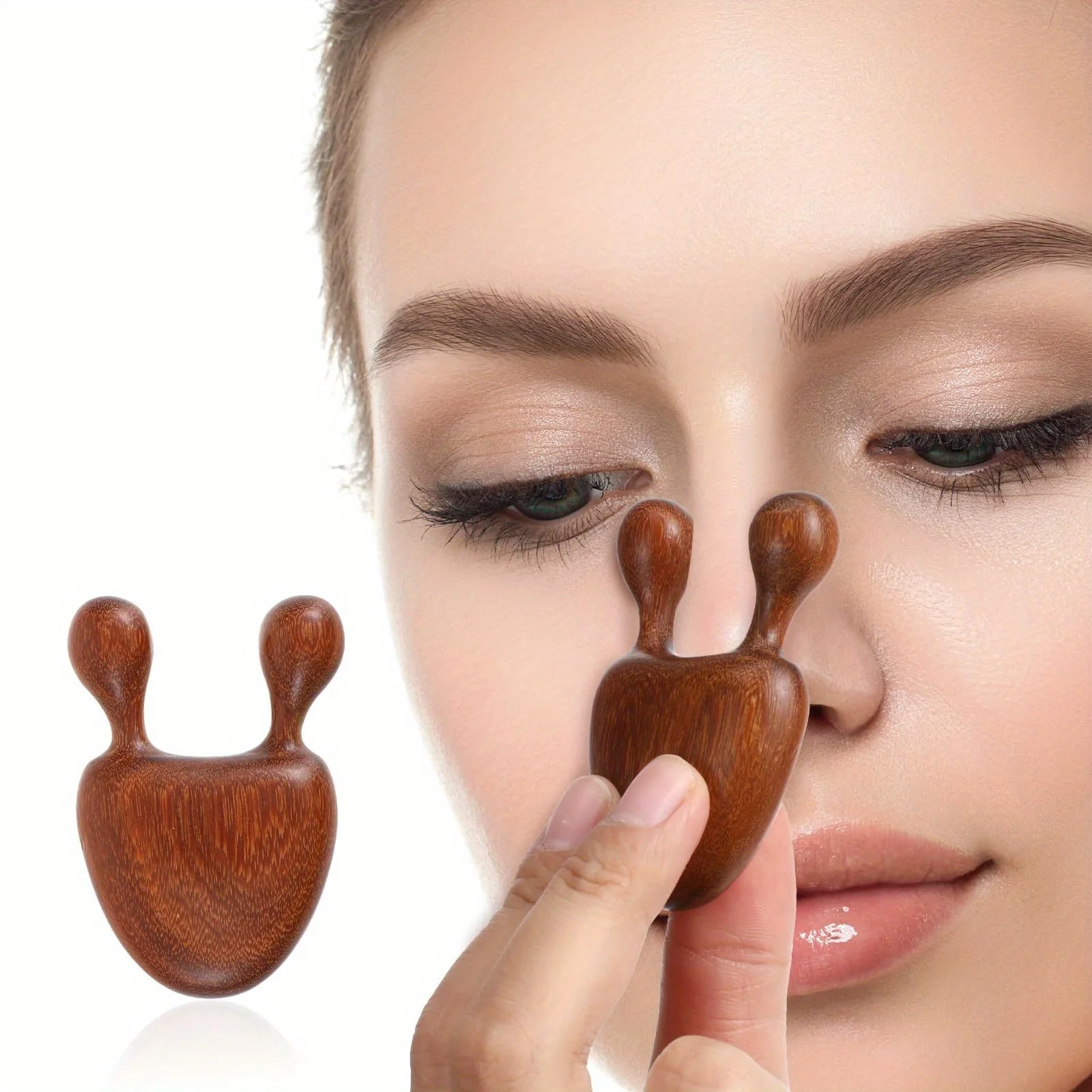 

1pc Natural Sandalwood Facial Acupressure Massager - Nose Wing & Full Face Eye Relief, Portable Holistic Skincare Device