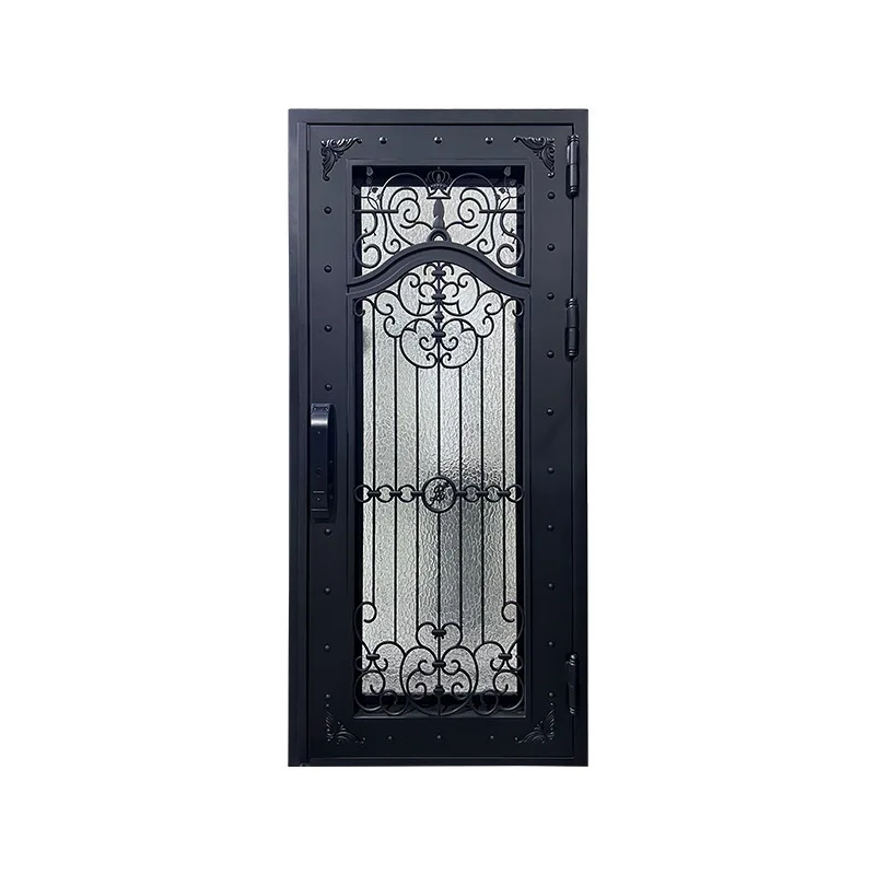 French high-end hand-forged villa wrought iron double open single entrance courtyard wrought iron glass