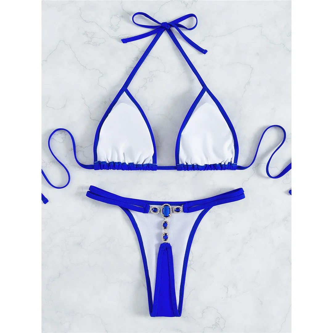 XS - L Strass Extreme Mini Micro Thong Bikini Damen Bademode Zweiteiliger Bikini Badeanzug V3384 – Detail 11