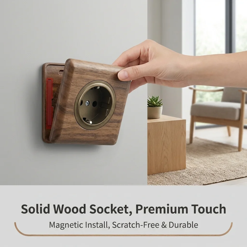 EU Wall Switch 1/2/3/4 Gang Solid Wood Plate Blue Led Round Button Light Switch Ac110 250v image 4