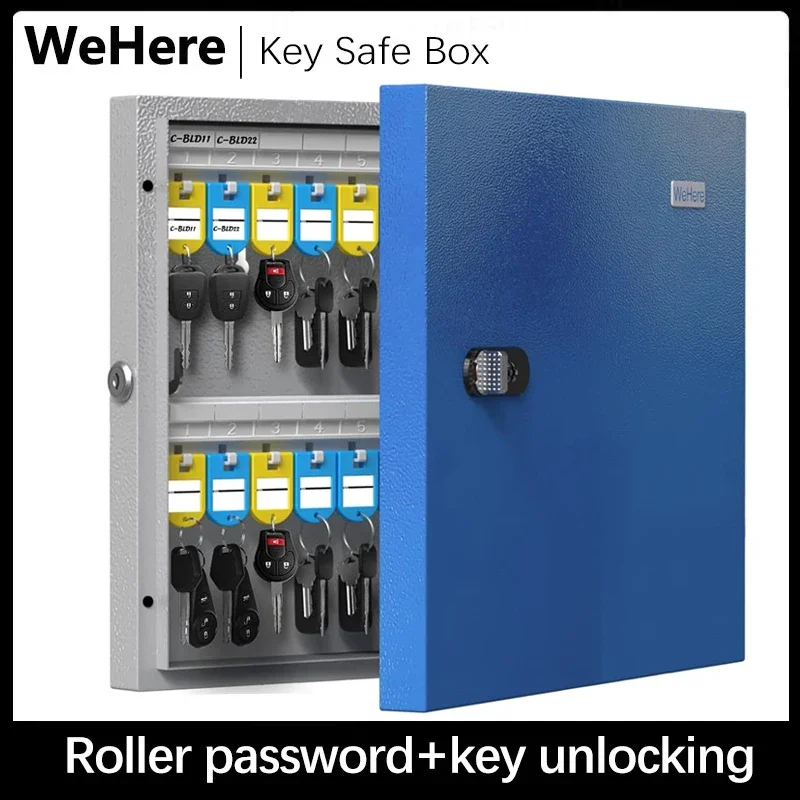 WeHere Key Lock Box Wall Mounted (48 Keys), Roller Mechanical Password Lock,key Cabinet with Combination Lock and 48 Key Labels