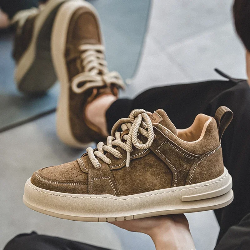 Men Shoes Spring Autumn Breathable Men Casual Sneakers Platform Male Board Shoes Young Man Suede Genuine Leather Trainers