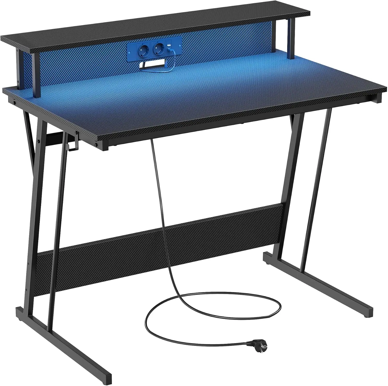 VASAGLE desk, with built-in sockets strip, LED lighting