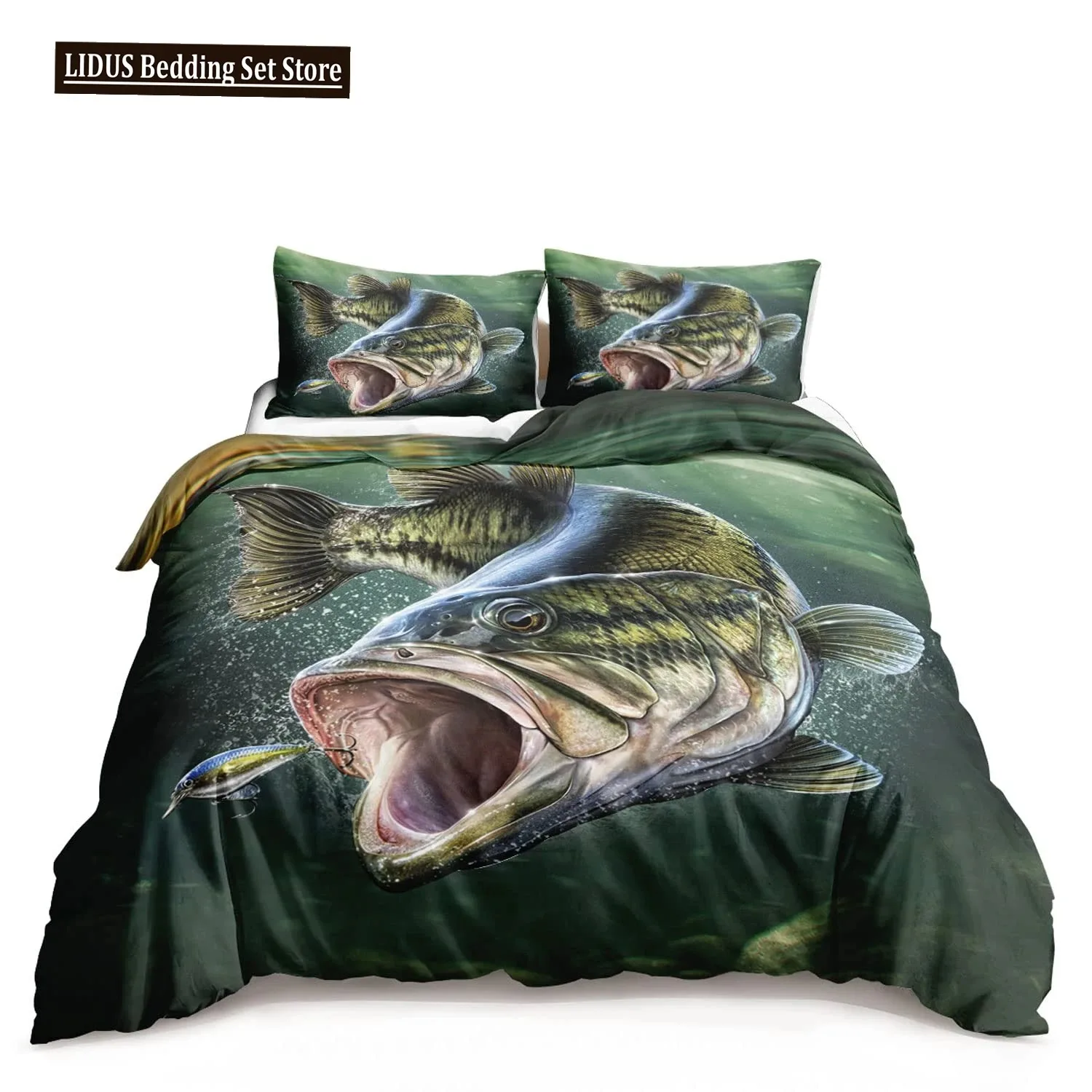 

Pike Fish Bedding Striped Bass Big Pattern Hunting And Fishing Themed Duvet Cover For Kids Boys BedRoom Decorations For Teens