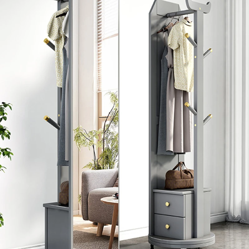 

Floor-to-ceiling bedroom household modern luxury rotatable mirror with drawer integrated solid wood coat rack