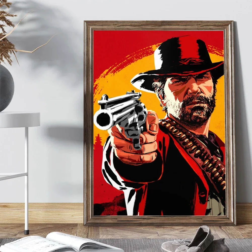 Red Dead Redemption 2  Poster Self-adhesive Art Poster Retro Kraft Paper Sticker DIY Room Bar Cafe Vintage Decorative Painting