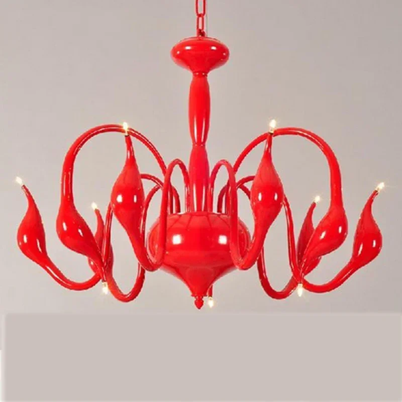 Hotel Project Large Swan Chandelier 9 Lights Fitting Lamp Lighting Morden Led Chandelier Fixture White or Black Red Silver