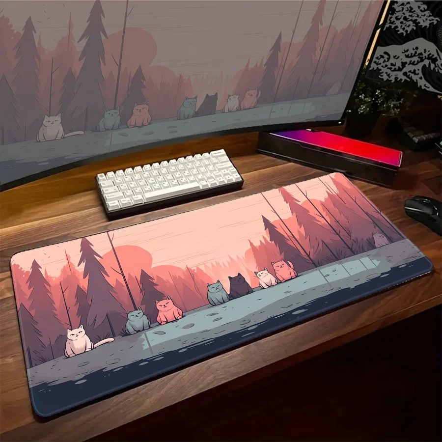 

Mousepad Large Kawaii Cats Mouse Pad White XXL PC Gamer Gaming Desk Mat Setup Office Computer Big Accessories Desk Mousepads