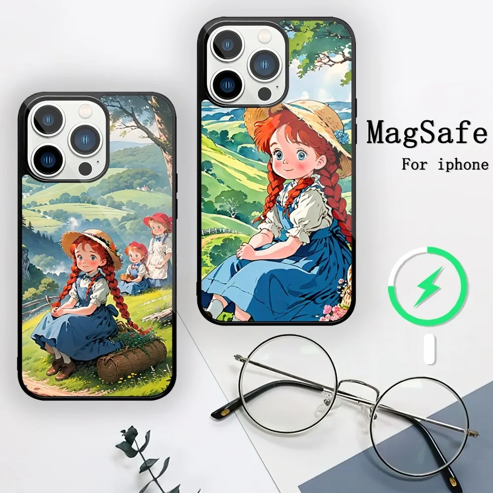 Cartoon Anne of Green Gables Phone Case For iPhone 11 12 13 14 15 Mini Pro XS Max X S Plus XR Magnetic Attraction Shell