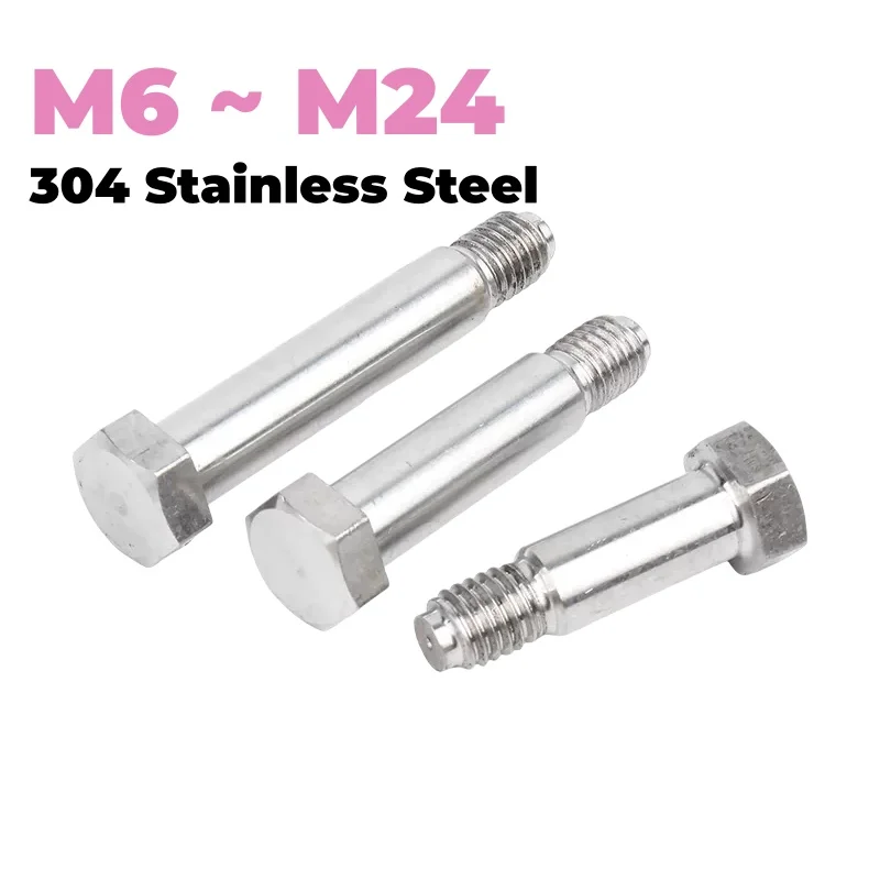 304 Stainless Steel M6 ~ M24 Outer Hexagon Shoulder Screws Metric Articulated Hole Positioning Screw Bolt Length 25~100mm