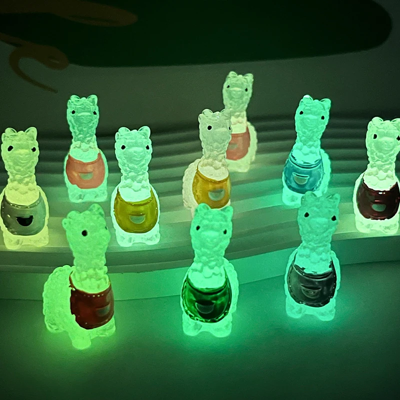 Cute Cartoon Luminous Alpaca Micro Landscape Ornament Creative Miniature Statue DIY Home Decoration Desktop Small Ornament