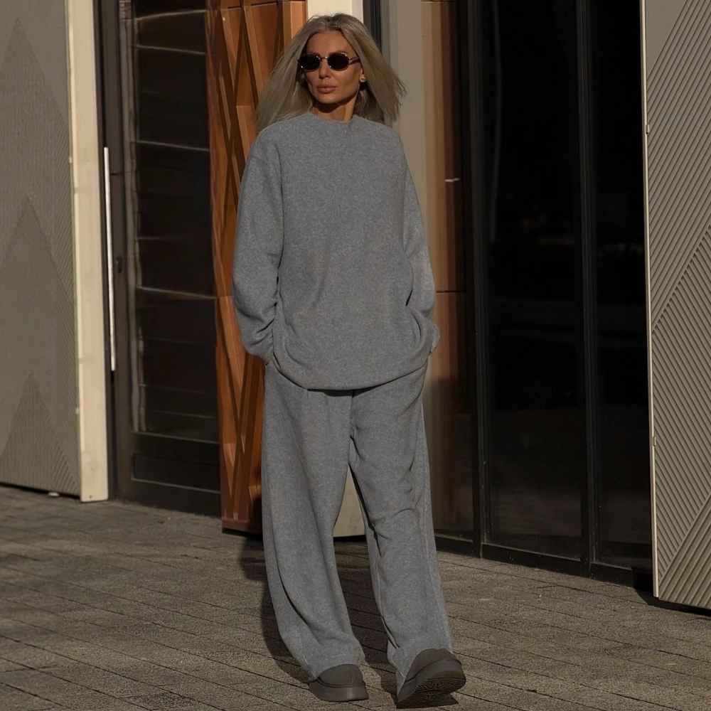 

Yaminiya повседневный флисовый комплект с капюшоном, свободный крой, утягивающий топ, широкие брюки для мытья полов, комплекты из двух предметов, женские наряды, новинка 2023 г.