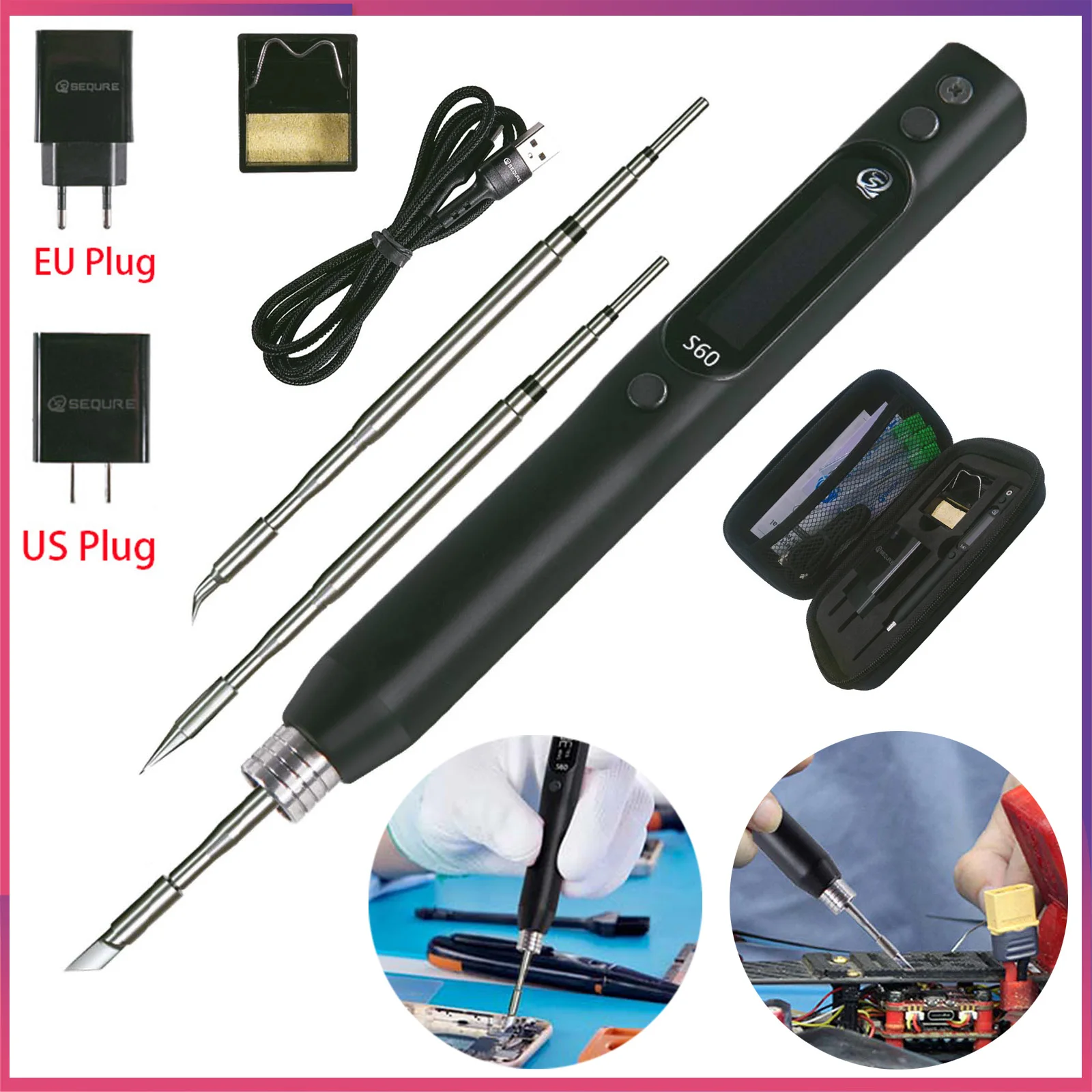 SEQURE S60 with Toolkit Nano Electric Soldering Iron Precision Portable Anti-static Soldering Pen Support PD|QC Power Supply