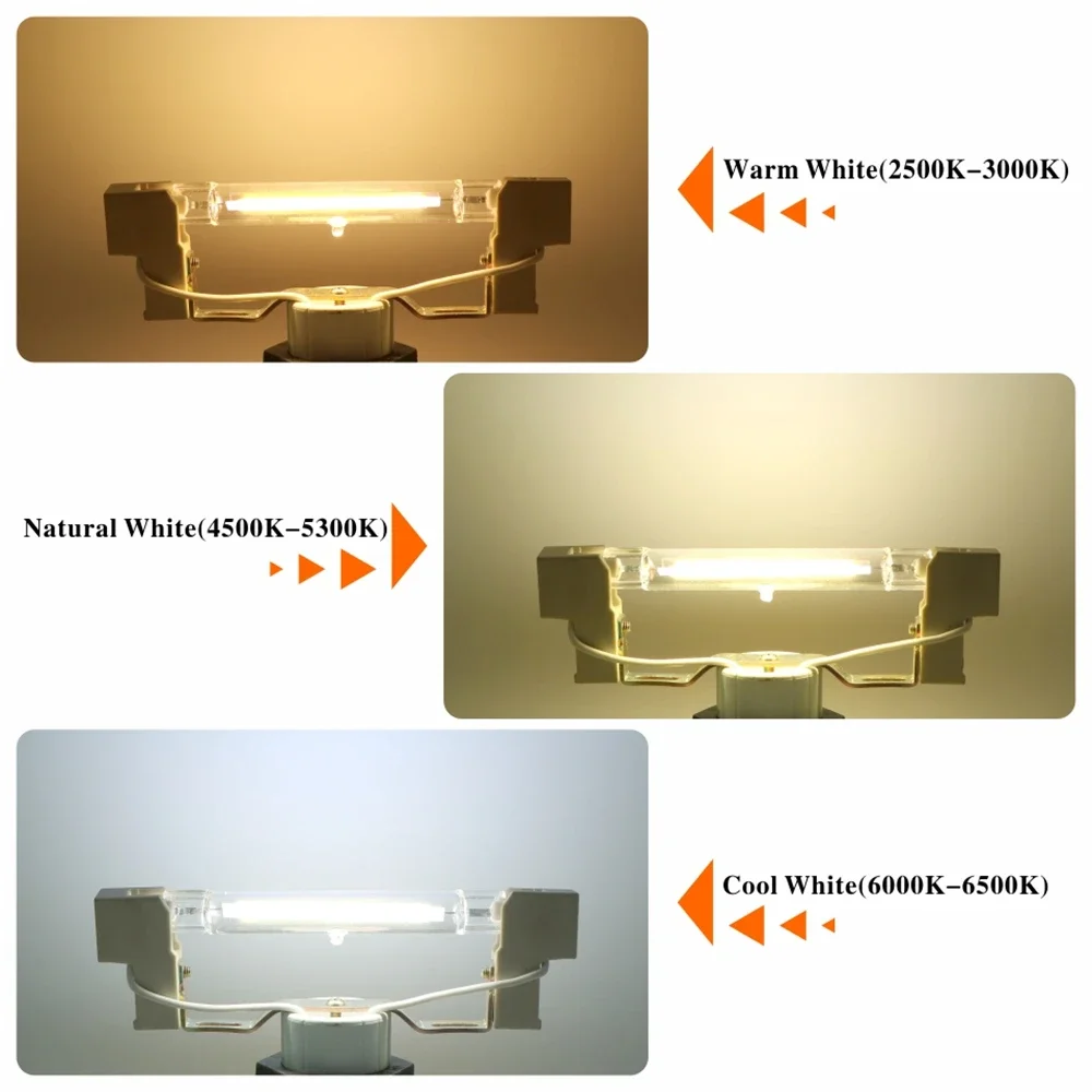 Ampoule LED COB R7S à intensité variable, 78mm, 118mm, 15W, 30W, 50W, Tube en verre céramique, Remplacement de budgétaire halogène