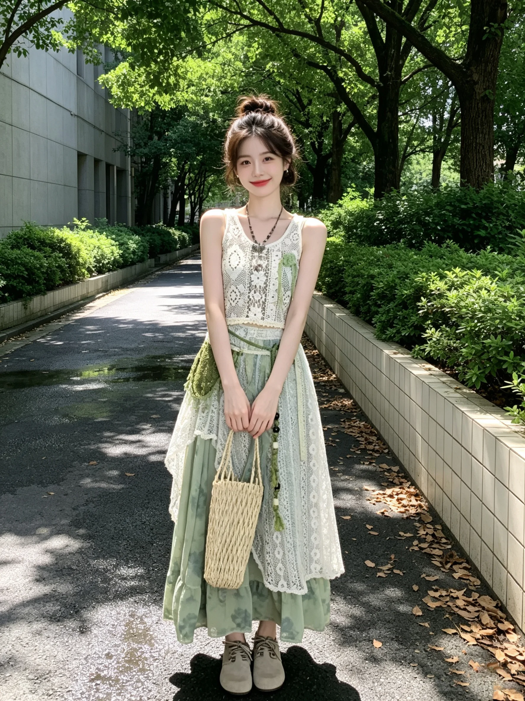 Bohemian Style Women's Summer Beautiful Forest System Hollow out Cover up Vest Half Skirt Holiday Complete Set Fashion Ensemble