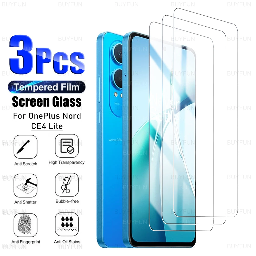 3Pcs HD Tempered Glass For OnePlus Nord CE4 Lite 5G 2024 6.67 inches Clear Screen Protector 1+ NordCE4 CE4Lite Protective Film