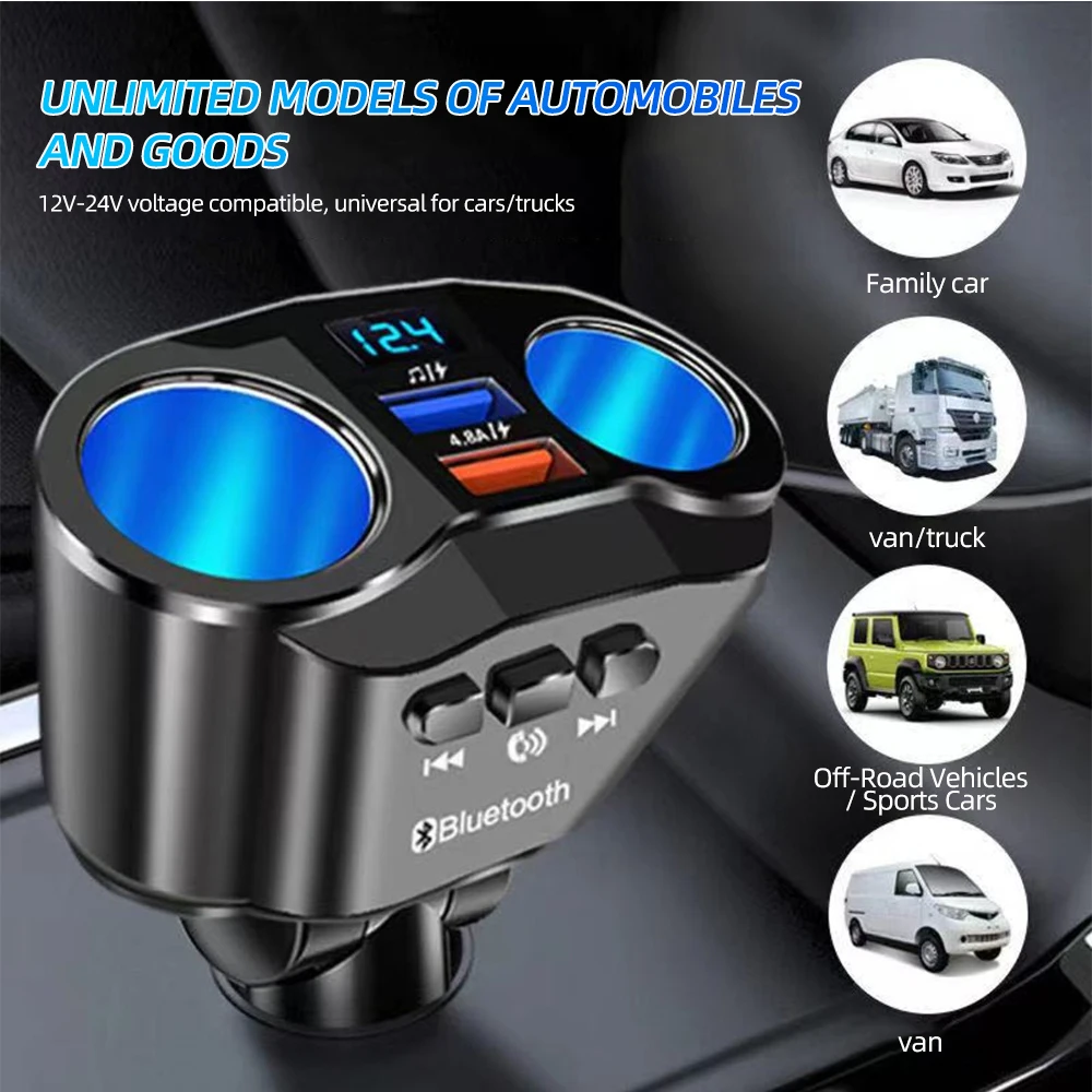 Car Cigarette Lighter Socket Splitter Charger PD QC3.0 Fast Charger Dual  USB 2.4A Digital Display Power Adapter For All Phone