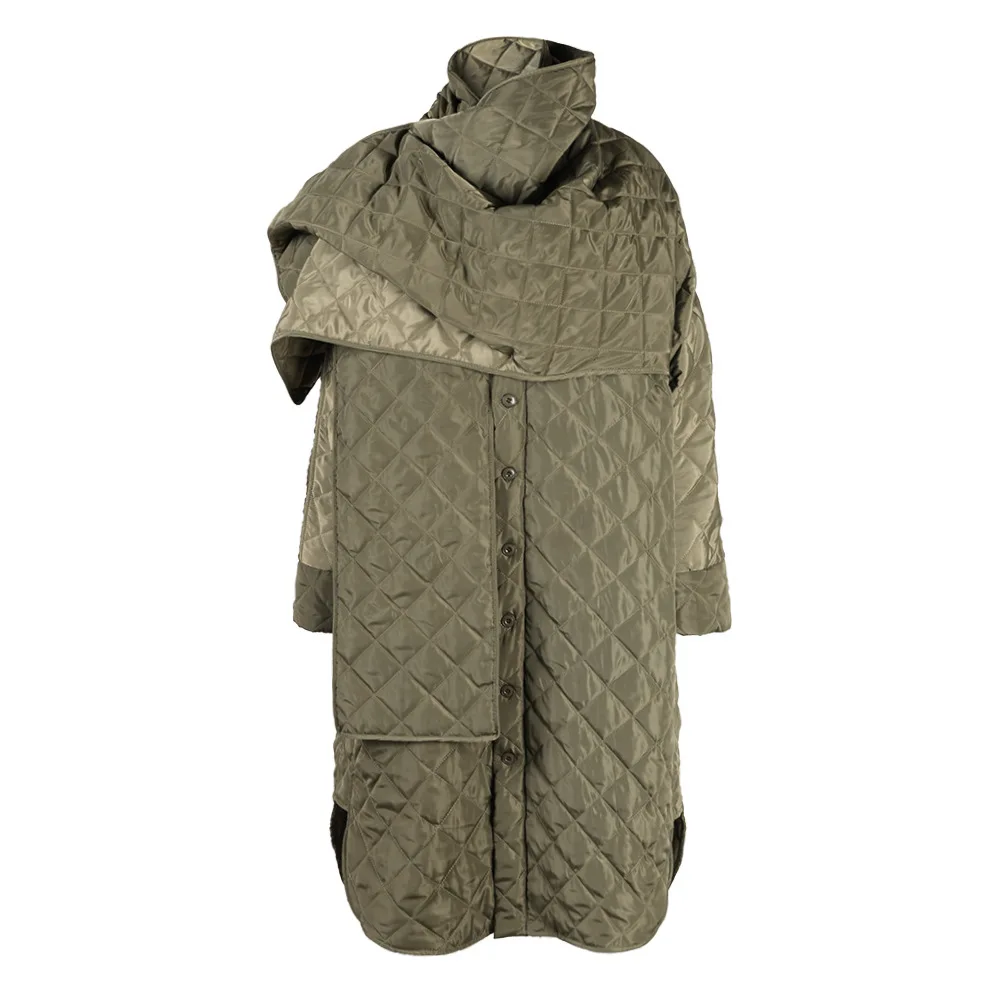 

SuperAen 2026 Winter New Scarf Collar Long Design Cotton-padded Jacket European and American Style Asymmetrical Thickened Coats