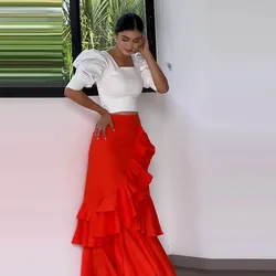 Red Mermaid Skirt For Women Tiered Long Long Skirts Spring Summer Formal Party Skirt Office Skirt
