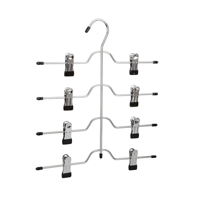 4/6-Tier Skirt Pants Shorts Hangers with Adjustable Clips Space Saving No Slip 12 Clips Clothing Storage Metal Skirt Rack