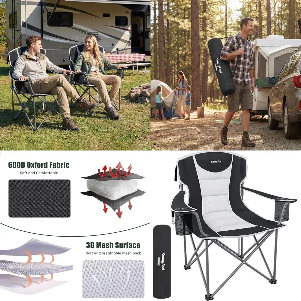 

Oversized Camping Chair for Big & Tall Adults, Heavy Duty Folding Camp Chair Supports 500 lbs, Padded High Back Lawn Chair with