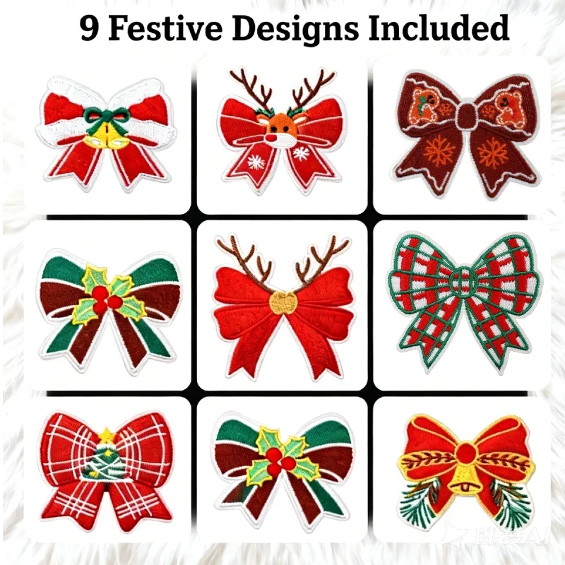 10/12Pcs Cute Snowflake Red Bow Embroidery Patches Christmas Bell Biscuits Bulk Iron On For DIY Holiday Clothing