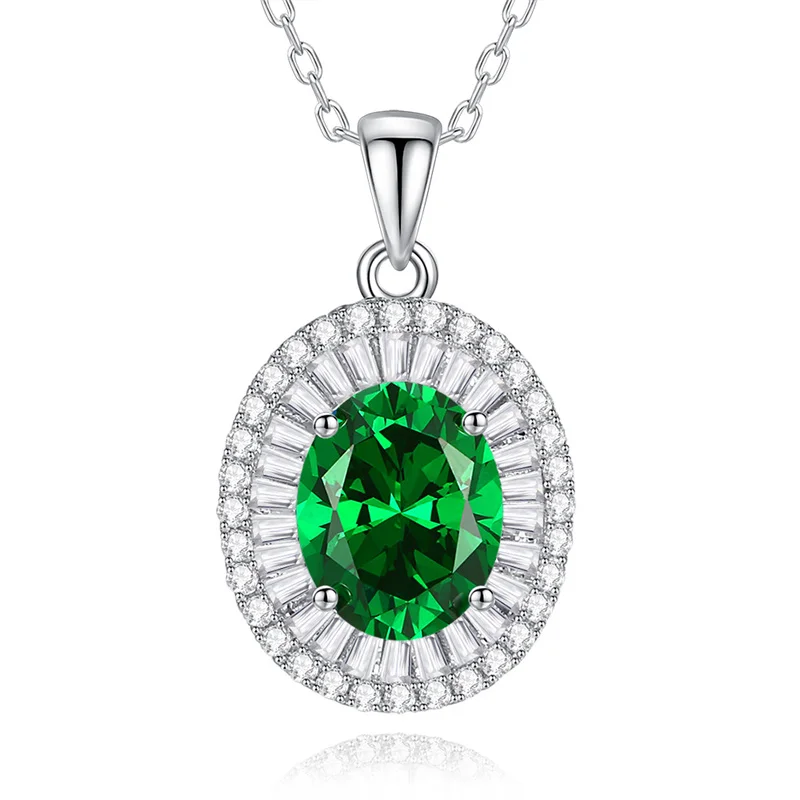 

New Fashion S925 Sterling Silver Emerald Color Necklace Women's Diamond Pendant High Carbon Diamond Clavicle Chain