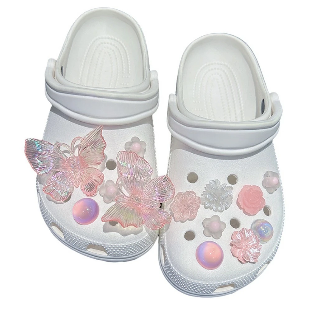 13pcs Pink Butterfly Shoes Charm Flower Shoes Accessories for Girls Hole Shoes DIY Gift