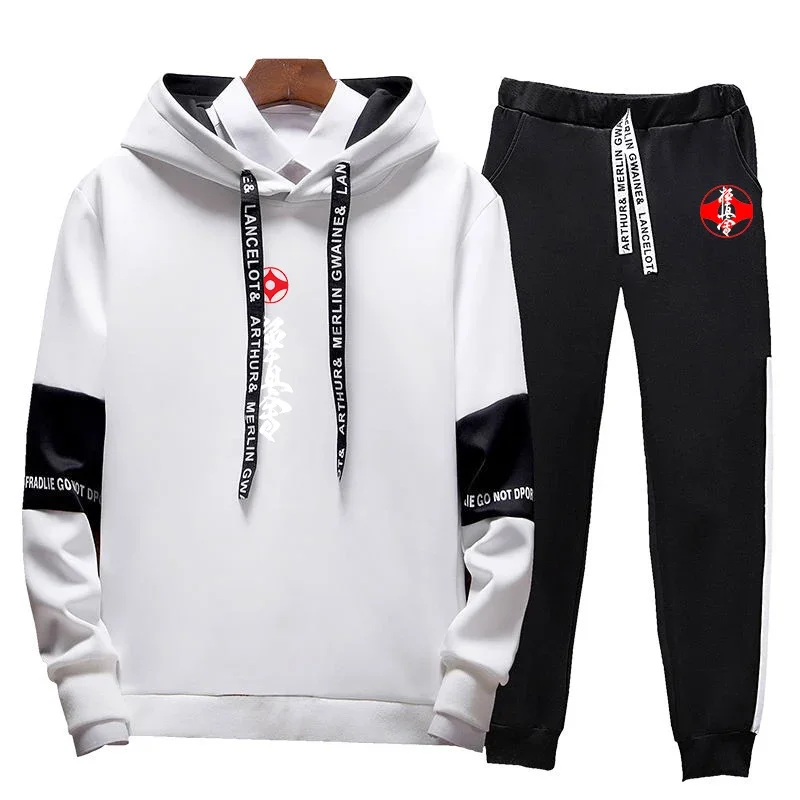 Kyokushin Set pakaian olahraga pria, baju switer cetak Karate dua potong, Hoodie Pullover musim gugur musim dingin + celana