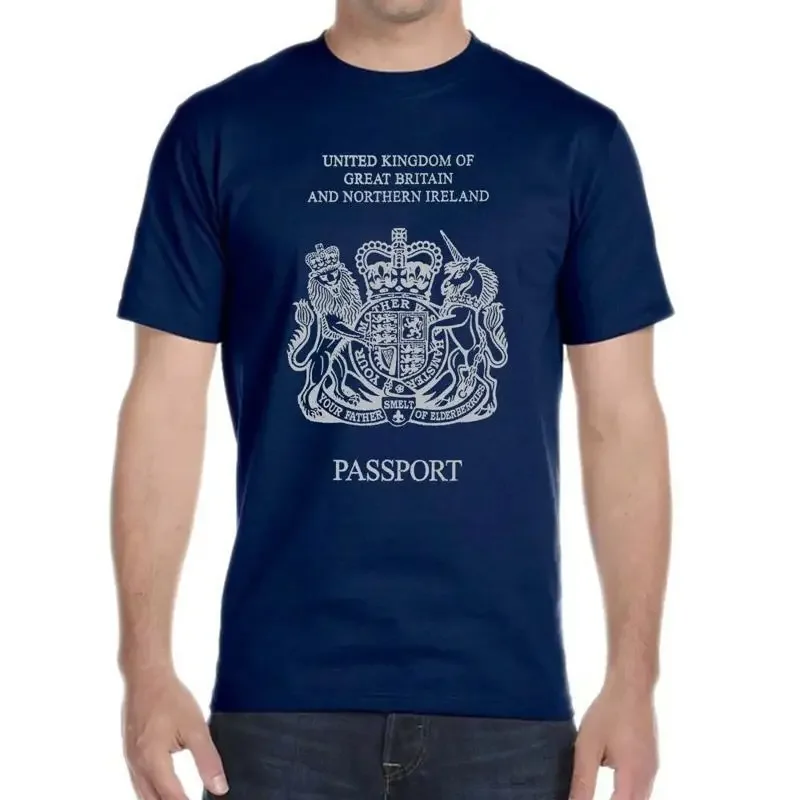 NEW Blue British Passport T Shirt Palm Thief Monty Python Parody Brexit