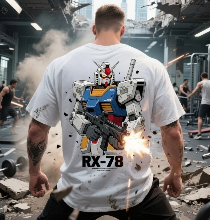 

2025 Summer Pure Cotton Round-neck Short-sleeved T-shirts for Men and Women Are From The Famous Anime "Mobile Suit Gundam RX-78"