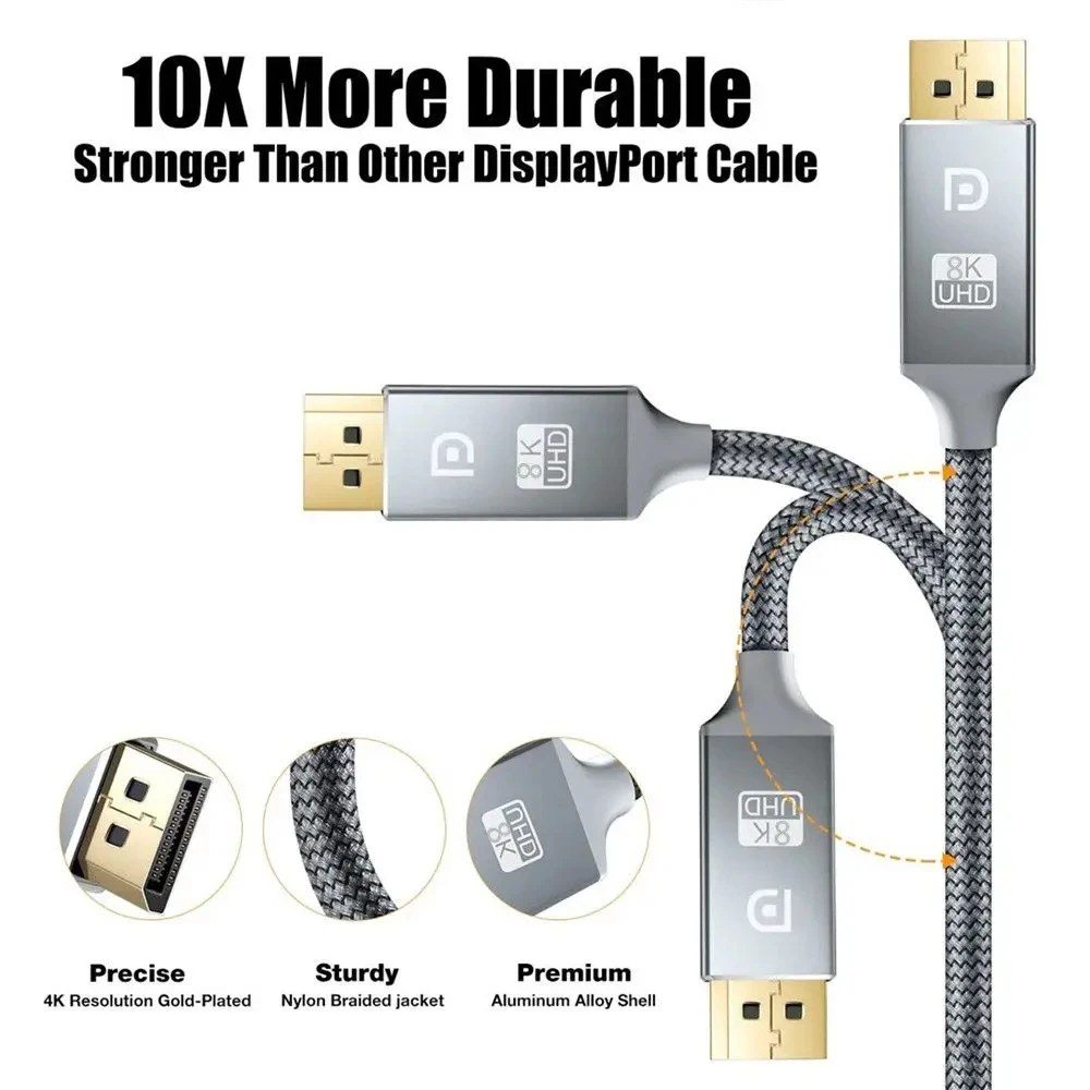 8K 4K DisplayPort 1.4 Cable DP Extension Cord Two Way Hight Speed Video Cables Male to Male DP Connector Wire Display Port