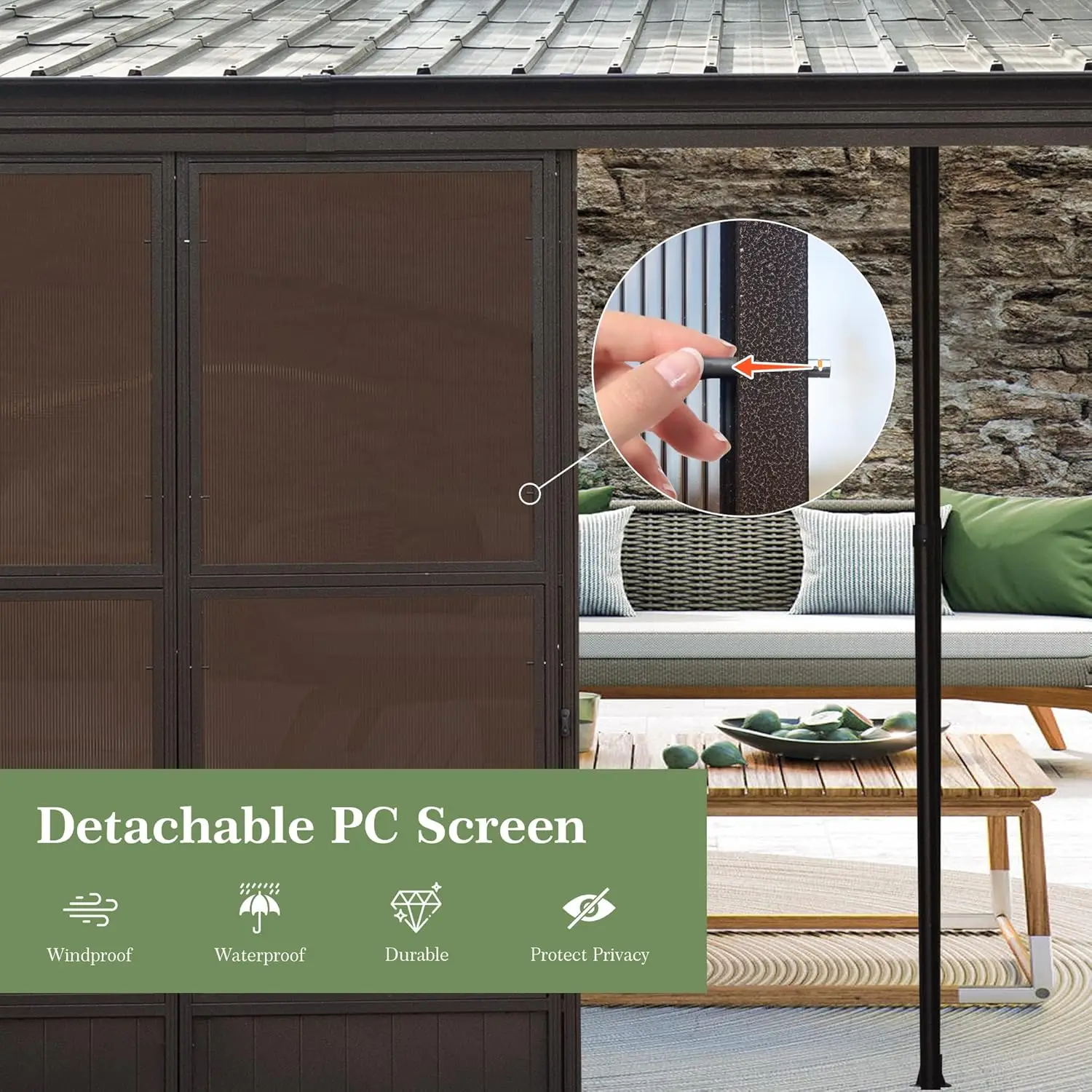 12x20FT الحائط غرفة الشمس أكشاك الموجبة مع سقف الصلب المجلفن في الهواء الطلق غرفة الشمس الدائمة المزعج إلى أكشاك لفناء سطح السفينة