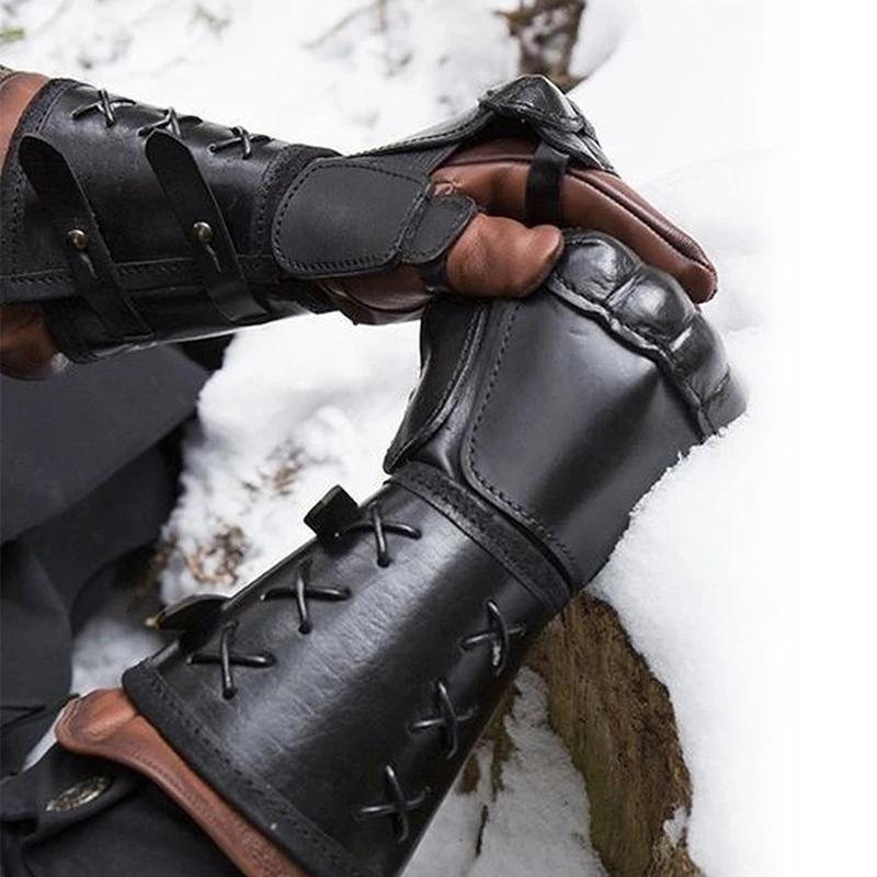 قفازات دراجة نارية درع القرون الوسطى أصفاد واسعة دعامات الرجال Steampunk المحارب القفاز عصر النهضة فرسان الهيكل الجلود الدانتيل متابعة